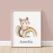 Niedliches Eichhörnchen mit Regenbogen Modernes Ki Poster