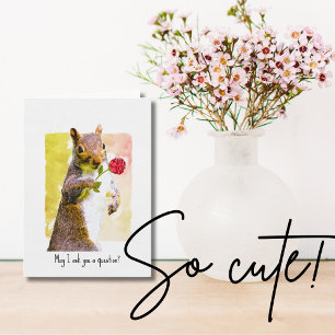Niedliches Eichhörnchen mit roter Rose Wasserfarbe Feiertagskarte