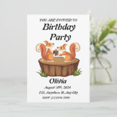Niedliches Eichhörnchen Nudeln Geburtstagsfeier Einladung (Stehend Vorderseite)