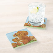 Niedliches Eichhörnchen Rosy Cheeks essen Acornnut Glasuntersetzer (Schrägansicht)