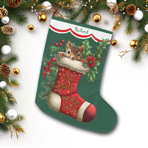 Niedliches Eichhörnchen schaut hervor Großer Weihnachtsstrumpf