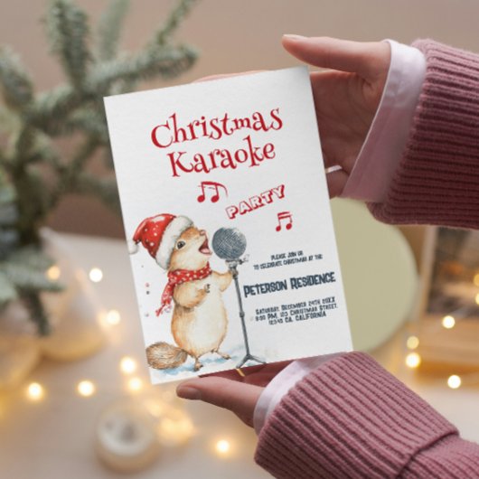 Niedliches Eichhörnchen Singen Weihnachten Karaoke Einladung