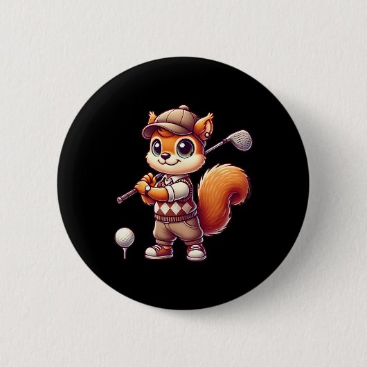 Niedliches Eichhörnchen spielt Golf Golfer Golfen Button (Vorderseite)