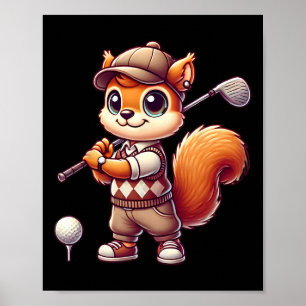 Niedliches Eichhörnchen spielt Golf Golfer Golfen Poster