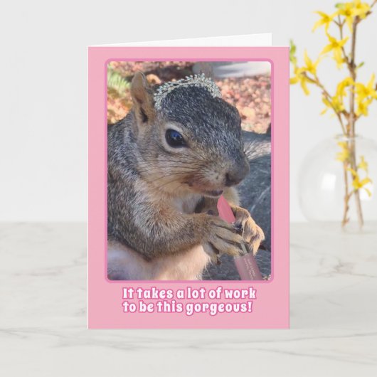 Niedliches Eichhörnchen Tiara und Lipstick Glückli Karte (Gelbe Blume)