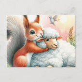Niedliches Eichhörnchen umarmt ein Schaf Postkarte (Vorderseite)