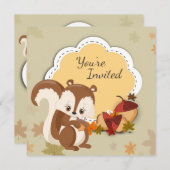 Niedliches Eichhörnchen und Acorns Herbst Einladun Einladung (Vorne/Hinten)