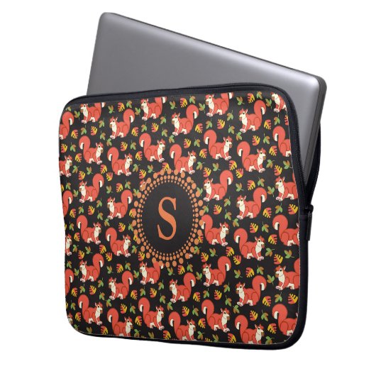 Niedliches Eichhörnchen und Autumn Leaf Muster Mon Laptopschutzhülle (Vorderseite Links)