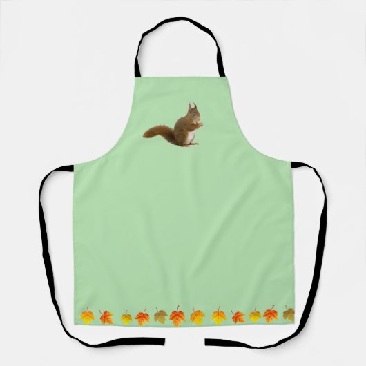 Niedliches Eichhörnchen und Herbstlaub auf hellgrü Schürze (Vorderseite)