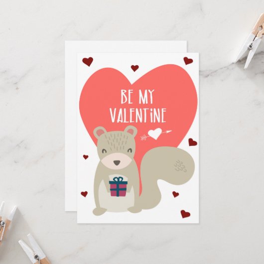 Niedliches Eichhörnchen Valentine Gruß Karte (Vorderseite/Rückseite Beispiel)