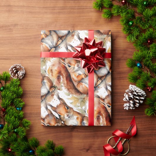 Niedliches Eichhörnchen Wasserfarbe Tierwelt Natur Geschenkpapier (Feiertagsgeschenk)