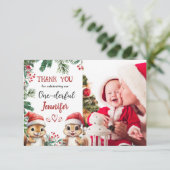 Niedliches Eichhörnchen Weihnachten 1° Geburtstag Dankeskarte (Stehend Vorderseite)