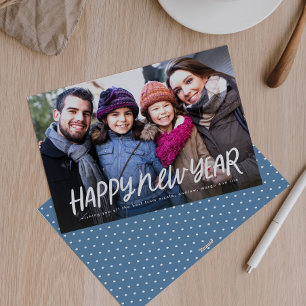Niedliches einfaches Glück Neujahr Eins Foto Feiertagskarte