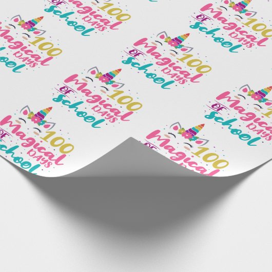 Niedliches Einhorn 100 magische Schultage Geschenkpapier (Ecke)