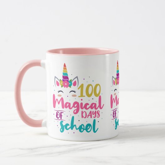 Niedliches Einhorn 100 magische Schultage Tasse (Links)