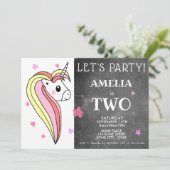 Niedliches Einhorn 2. Geburtstag Einladung (Stehend Vorderseite)