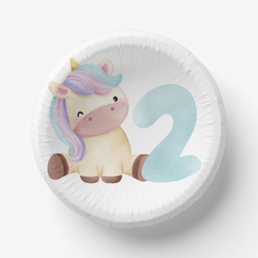 Niedliches Einhorn 2. Geburtstag Pappteller (Vorderseite)