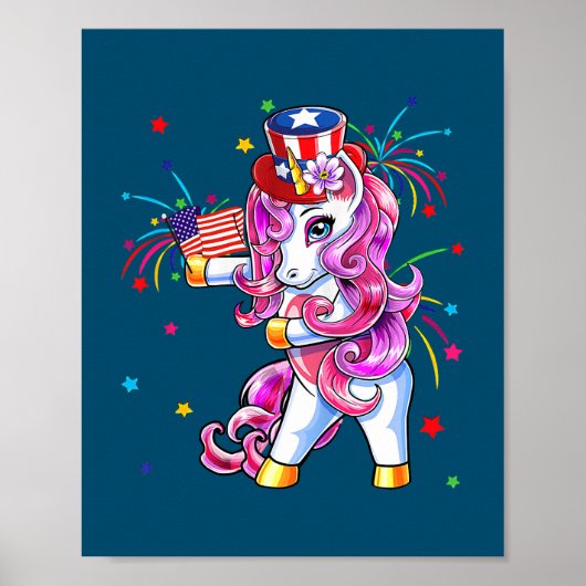 Niedliches Einhorn 4. Juli Mädchen Kinder Poster (Vorne)