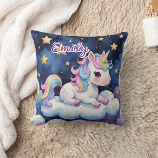 Niedliches Einhorn auf Cloud-Namenskatze Kissen