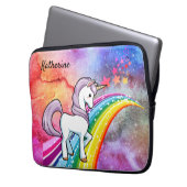 Niedliches Einhorn auf einem Regenbogen Name hinzu Laptopschutzhülle (Vorderseite Links)