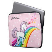 Niedliches Einhorn auf einem Regenbogen Name hinzu Laptopschutzhülle (Vorderseite Links)
