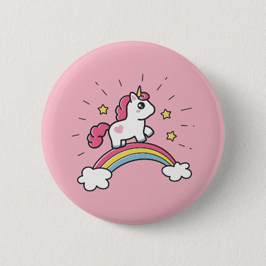 Niedliches Einhorn auf einem Regenbogendesign Button (Vorderseite)