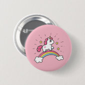 Niedliches Einhorn auf einem Regenbogendesign Button (Vorne & Hinten)