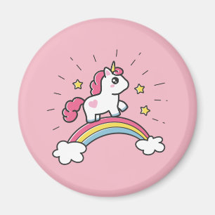 Niedliches Einhorn auf einem Regenbogendesign Magnet