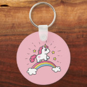 Niedliches Einhorn auf einem Regenbogendesign Schlüsselanhänger (Vorderseite)