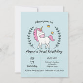 Niedliches Einhorn auf Laurels. Geburtstag Einladung (Vorderseite)