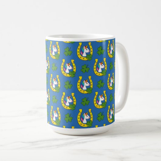Niedliches Einhorn auf St Patrick's Day Pattern Kaffeetasse (VorderseiteRechts)