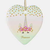 Niedliches Einhorn, Blume & Goldfetti Keramik Ornament (Rechts)