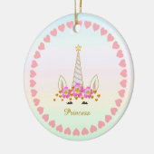 Niedliches Einhorn, Blume, Herz und Goldfetti Keramik Ornament (Links)