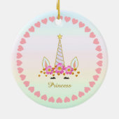 Niedliches Einhorn, Blume, Herz und Goldfetti Keramik Ornament (Hinten)