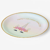 Niedliches Einhorn, Blume und Goldpunkte auf Paste Pappteller (Schrägansicht)