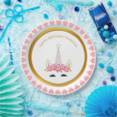 Niedliches Einhorn, Blume und Goldpunkte Pappteller (Party)