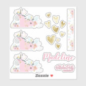 Niedliches Einhorn Blumenkohl Personalisiertes Auf Aufkleber (Blatt)