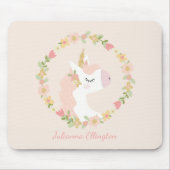 Niedliches Einhorn Blumenkraut Rosa Individuelle N Mousepad (Vorne)