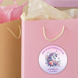 Niedliches Einhorn Blütenrosa Lila Mädchen Geburts Runder Aufkleber