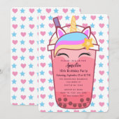 Niedliches Einhorn Boba Tea Einladung zum Geburtst (Vorne/Hinten)