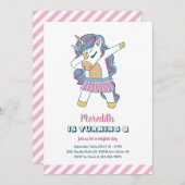 Niedliches Einhorn Dabbing Kinder Mädchen Geburtst Einladung (Vorne/Hinten)