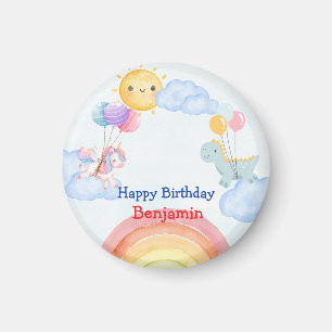 Niedliches Einhorn Dinosaurier Regenbogen Ballon G Magnet