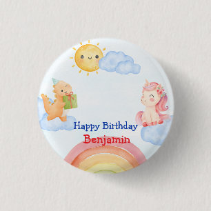 Niedliches Einhorn Dinosaurier Regenbogen Geburtst Button