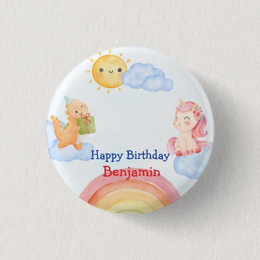 Niedliches Einhorn Dinosaurier Regenbogen Geburtst Button (Vorderseite)