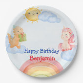 Niedliches Einhorn Dinosaurier Regenbogen Geburtst Pappteller (Vorderseite)