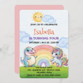 Niedliches Einhorn Dinosaurier Regenbogen Sky Gebu Einladung (Vorne/Hinten)