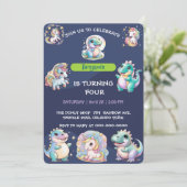 Niedliches Einhorn Dinosaurier Regenbogenfreund Ge Einladung (Stehend Vorderseite)