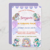 Niedliches Einhorn Dinosaurier Regenbogenfreund Ge Einladung (Vorne/Hinten)