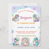 Niedliches Einhorn Dinosaurier Regenbogenfreunde G Einladung (Vorderseite)