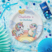 Niedliches Einhorn Dinosaurier Regenbogenfreunde G Pappteller (Party)